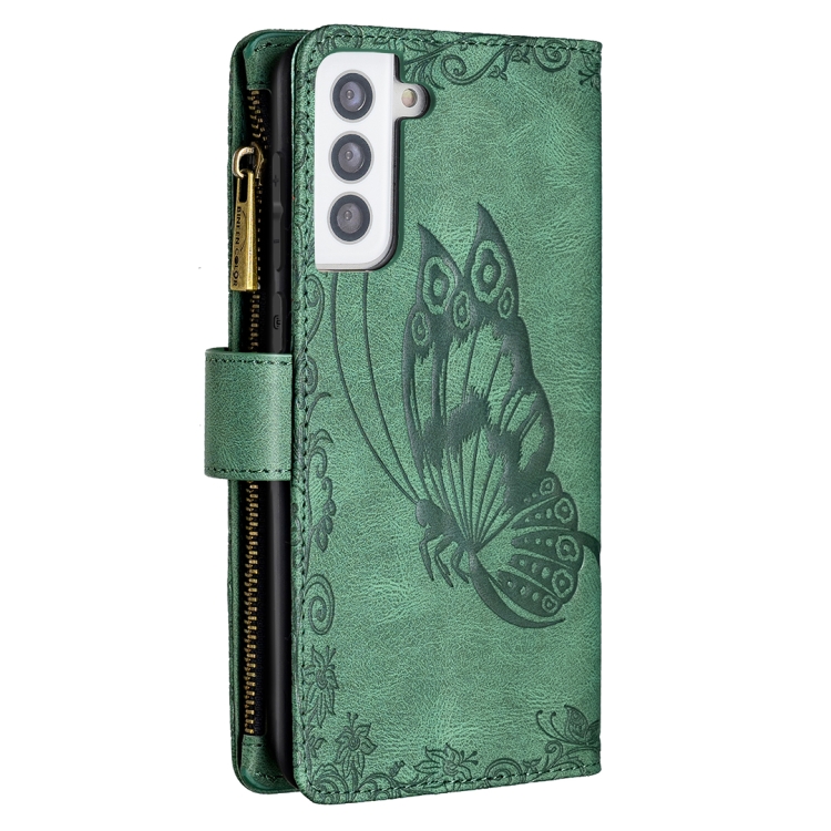 For Samsung Galaxy S21+ 5G Flying Butterfly Embossing Pattern Zipper Horizontal Flip Leather Case with Holder & Card Slots & Wallet(Green) For Samsung Galaxy S21+ 5G Flying Butterfly Embossing Pattern Zipper Horizontal Flip Leather Case with Holder & Card Slots & Wallet(Green)