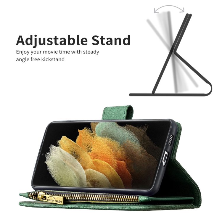 For Samsung Galaxy S21 Ultra 5G Flying Butterfly Embossing Pattern Zipper Horizontal Flip Leather Case with Holder & Card Slots & Wallet(Green)