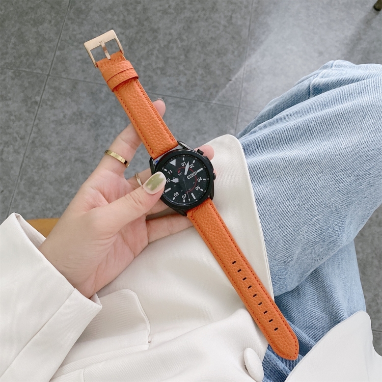 SUNSKY - For Samsung Galaxy Watch Active2 44mm Sewing Litchi Texture  Leather Watch Band(Orange)