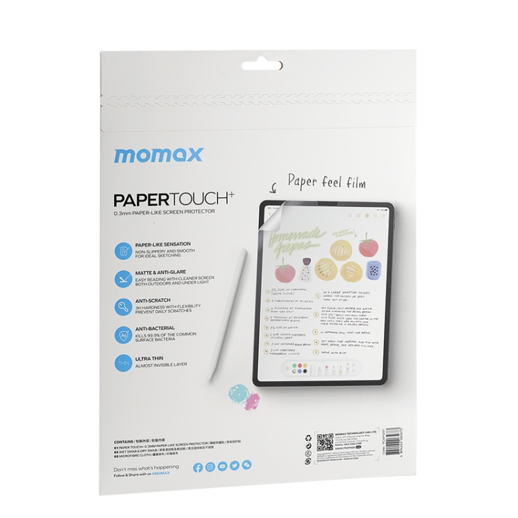 MOMAX PCAP129T 0.3mm 3H PET Writing Paperfeel Screen Protective Film For iPad Pro 12.9 inch (2018) & (2020) & (2021) MOMAX PCAP129T 0.3mm 3H PET Writing Paperfeel Screen Protective Film For iPad Pro 12.9 inch (2018) & (2020) & (2021)