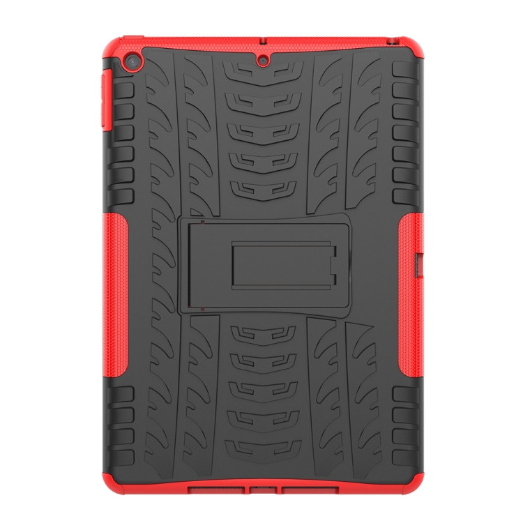 For iPad 10.2 Tire Texture TPU + PC Shockproof Case with Holder(Red)