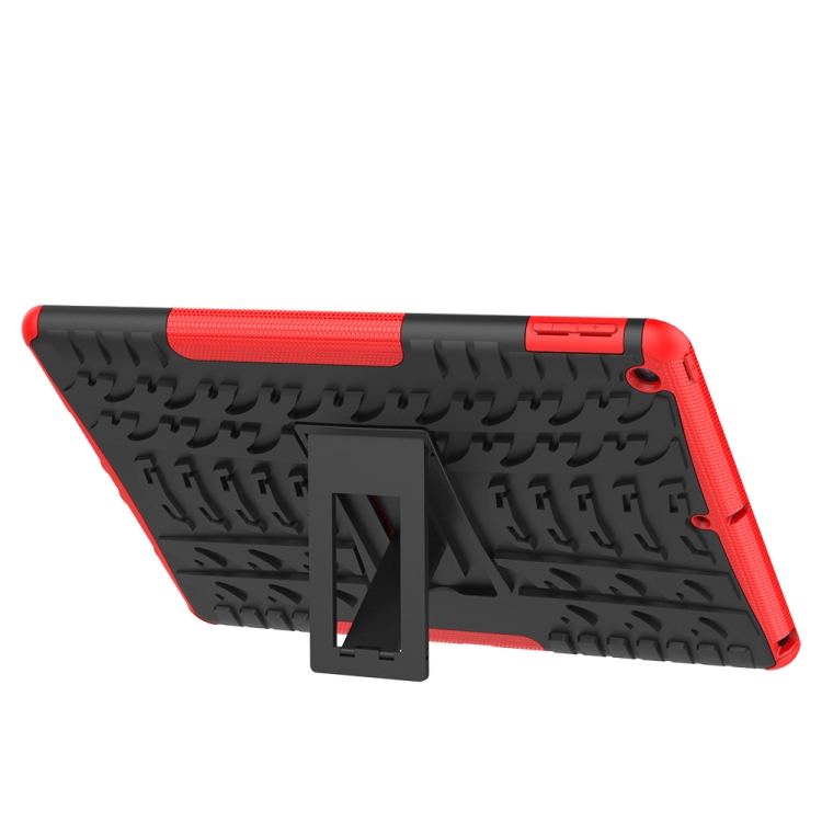 For iPad 10.2 Tire Texture TPU + PC Shockproof Case with Holder(Red)
