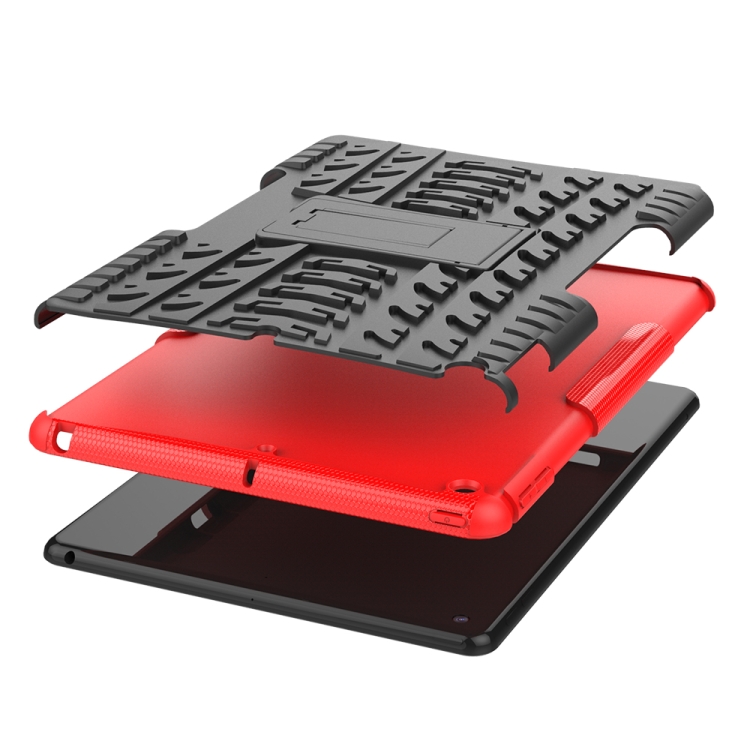 For iPad 10.2 Tire Texture TPU + PC Shockproof Case with Holder(Red)