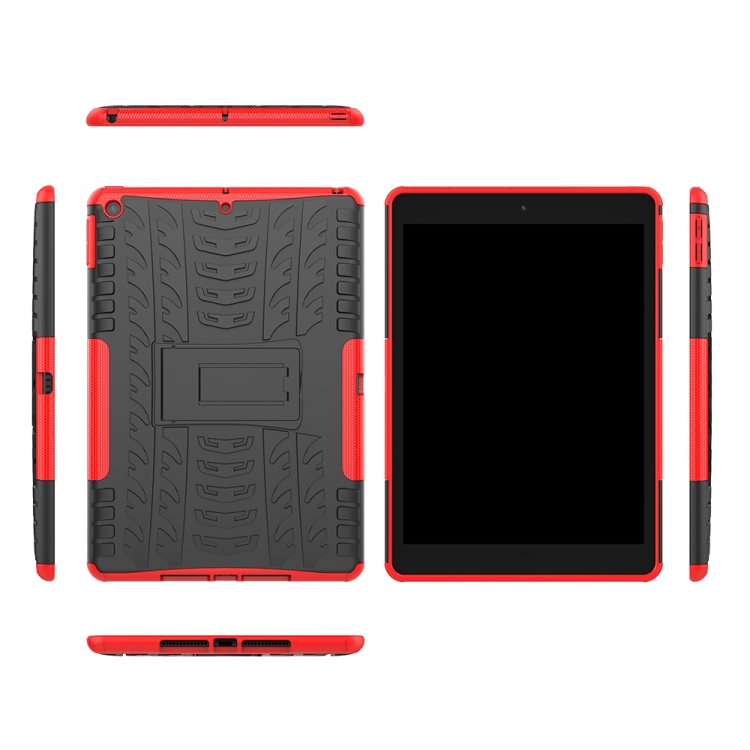 For iPad 10.2 Tire Texture TPU + PC Shockproof Case with Holder(Red)