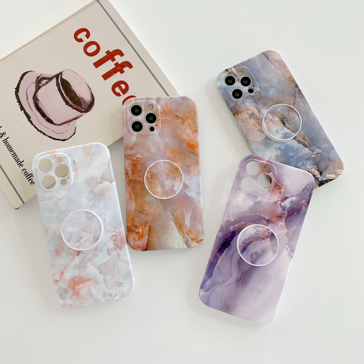 For iPhone 11 Agate Marble Pattern Protective Case With Holder (Orange) For iPhone 11 Agate Marble Pattern Protective Case With Holder (Orange)