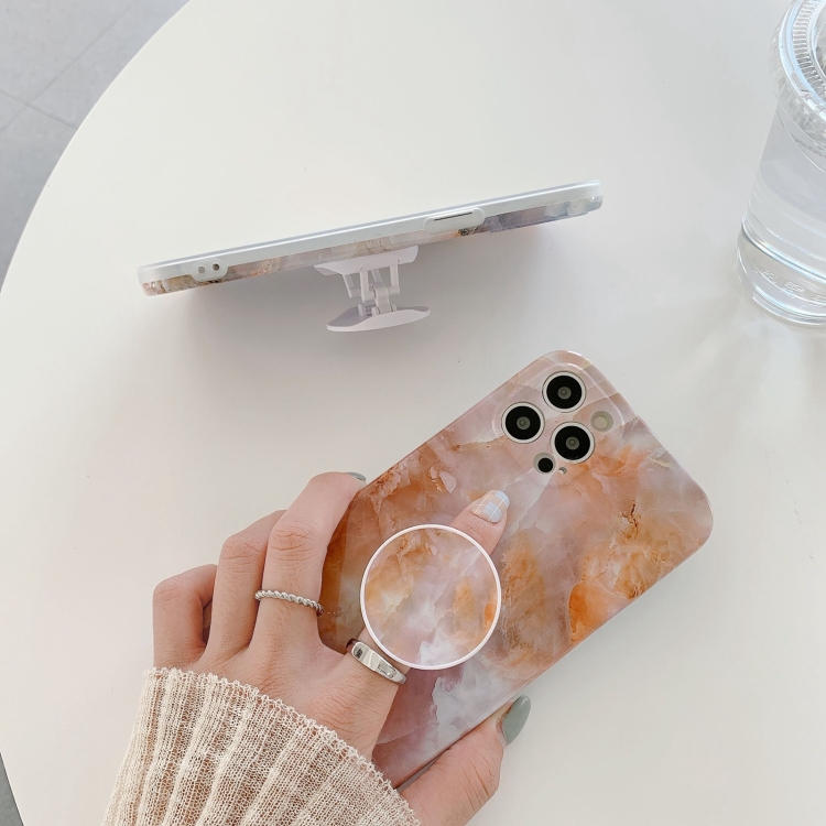 For iPhone 11 Agate Marble Pattern Protective Case With Holder (Orange) For iPhone 11 Agate Marble Pattern Protective Case With Holder (Orange)