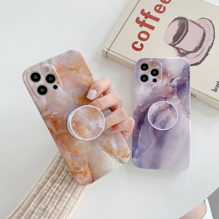 For iPhone 11 Agate Marble Pattern Protective Case With Holder (Orange) For iPhone 11 Agate Marble Pattern Protective Case With Holder (Orange)