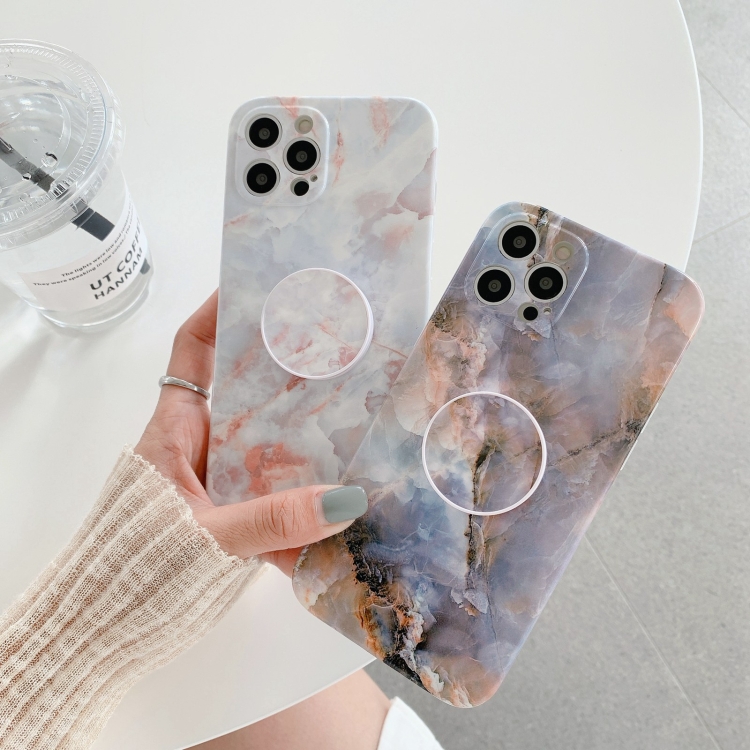 For iPhone 11 Agate Marble Pattern Protective Case With Holder (Orange) For iPhone 11 Agate Marble Pattern Protective Case With Holder (Orange)