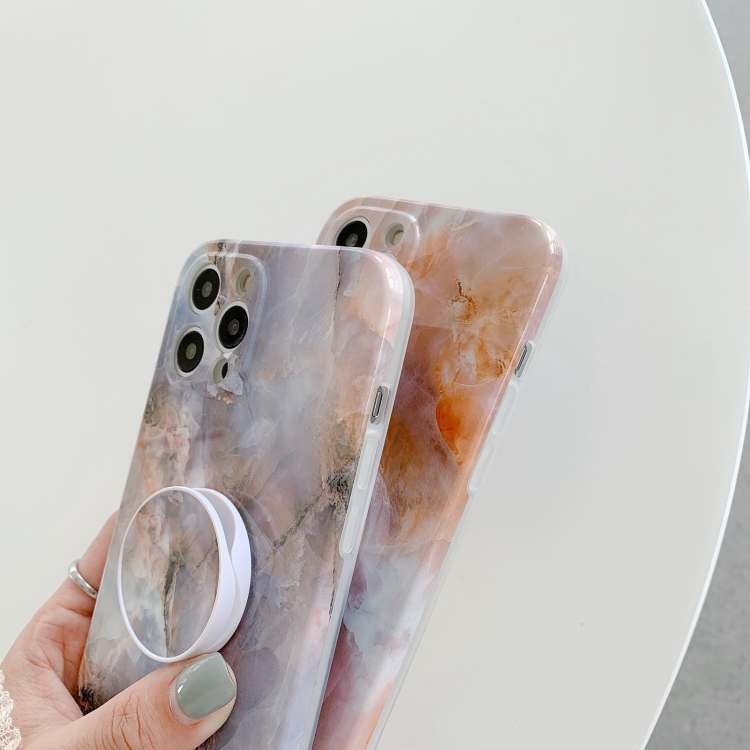 For iPhone 11 Agate Marble Pattern Protective Case With Holder (Orange) For iPhone 11 Agate Marble Pattern Protective Case With Holder (Orange)