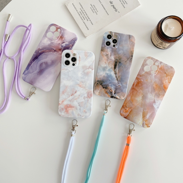 For iPhone 11 Agate Marble Pattern Protective Case With Lanyard (Purple) For iPhone 11 Agate Marble Pattern Protective Case With Lanyard (Purple)
