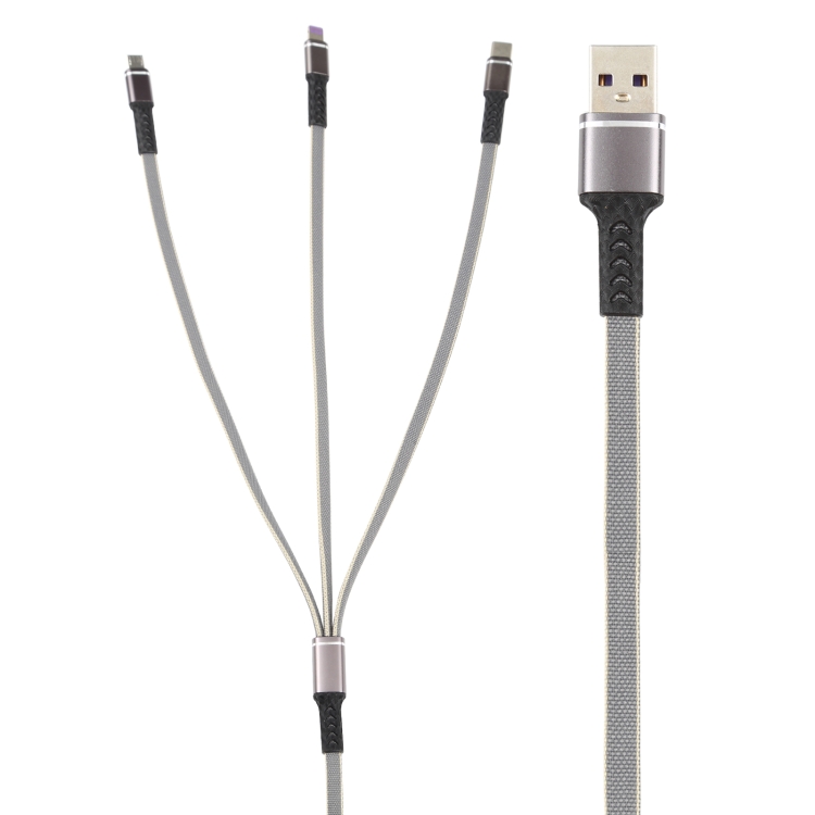 1.2m USB to 8 Pin + USB-C / Type-C + Micro USB 3 in 1 Nylon Braided Charging Cable(Grey) 1.2m USB to 8 Pin + USB-C / Type-C + Micro USB 3 in 1 Nylon Braided Charging Cable(Grey)