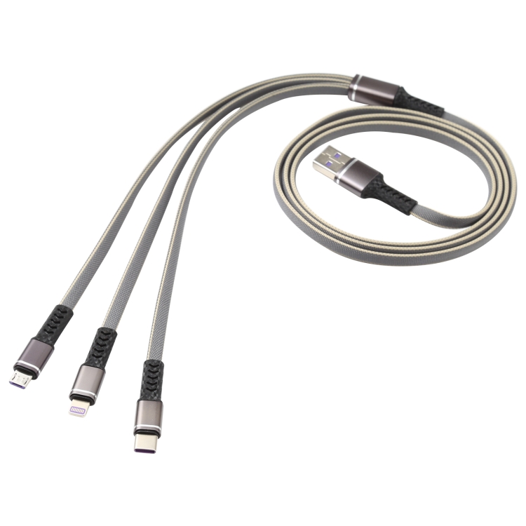 1.2m USB to 8 Pin + USB-C / Type-C + Micro USB 3 in 1 Nylon Braided Charging Cable(Grey) 1.2m USB to 8 Pin + USB-C / Type-C + Micro USB 3 in 1 Nylon Braided Charging Cable(Grey)