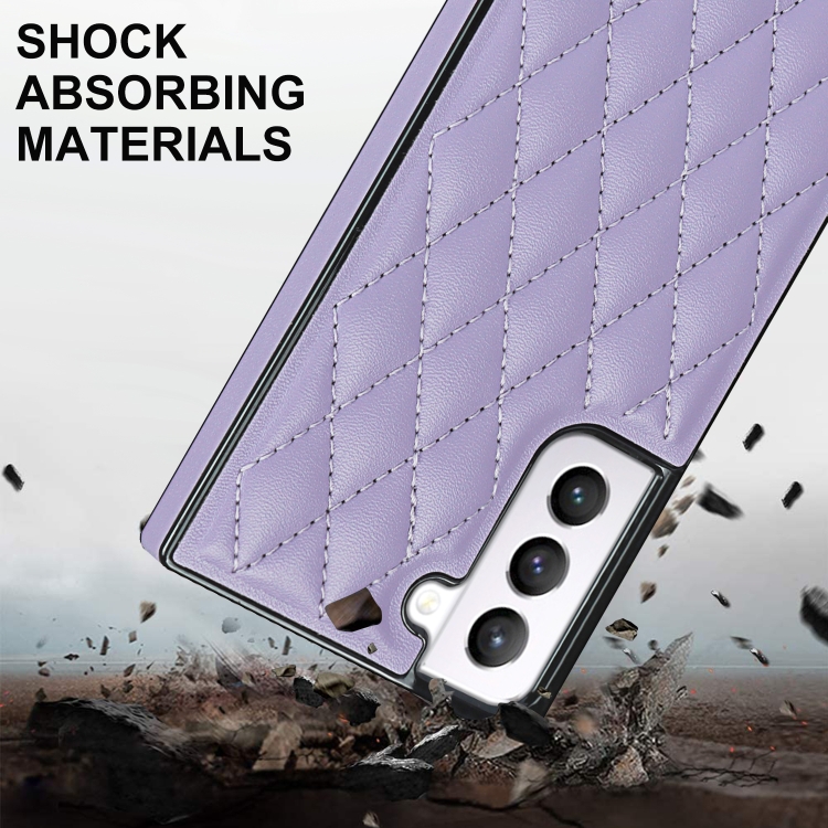 For Samsung Galaxy S21 5G Elegant Rhombic Pattern Microfiber Leather +TPU Shockproof Case with Crossbody Strap Chain(Purple) For Samsung Galaxy S21 5G Elegant Rhombic Pattern Microfiber Leather +TPU Shockproof Case with Crossbody Strap Chain(Purple)