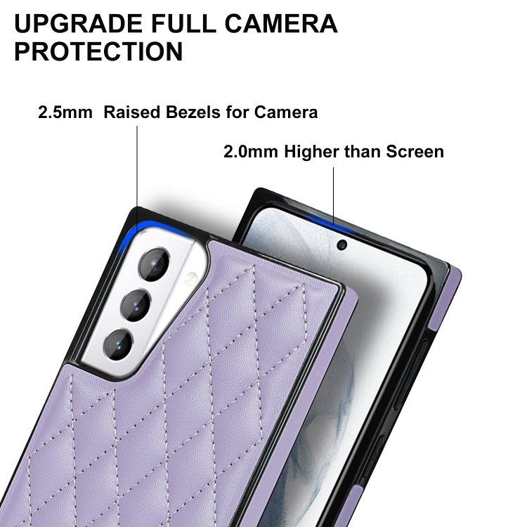 For Samsung Galaxy S21+ 5G Elegant Rhombic Pattern Microfiber Leather +TPU Shockproof Case with Crossbody Strap Chain(Purple) For Samsung Galaxy S21+ 5G Elegant Rhombic Pattern Microfiber Leather +TPU Shockproof Case with Crossbody Strap Chain(Purple)