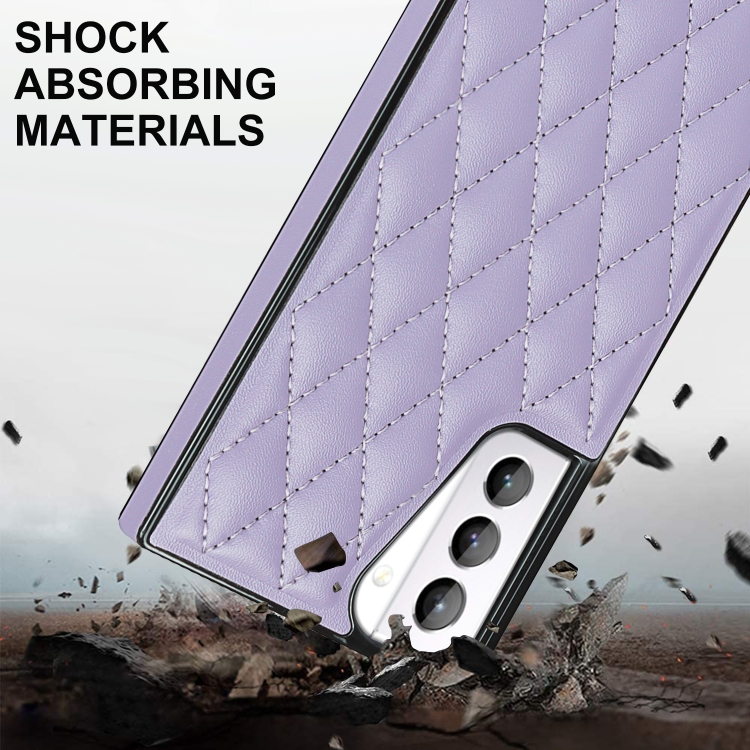 For Samsung Galaxy S21+ 5G Elegant Rhombic Pattern Microfiber Leather +TPU Shockproof Case with Crossbody Strap Chain(Purple) For Samsung Galaxy S21+ 5G Elegant Rhombic Pattern Microfiber Leather +TPU Shockproof Case with Crossbody Strap Chain(Purple)