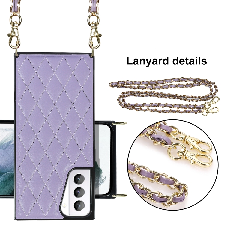 For Samsung Galaxy S21+ 5G Elegant Rhombic Pattern Microfiber Leather +TPU Shockproof Case with Crossbody Strap Chain(Purple) For Samsung Galaxy S21+ 5G Elegant Rhombic Pattern Microfiber Leather +TPU Shockproof Case with Crossbody Strap Chain(Purple)