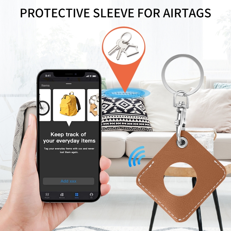 Square PU Leather Case Shockproof Anti-scratch Protective Cover with Keychain Ring Loop For AirTag(Brown) Square PU Leather Case Shockproof Anti-scratch Protective Cover with Keychain Ring Loop For AirTag(Brown)