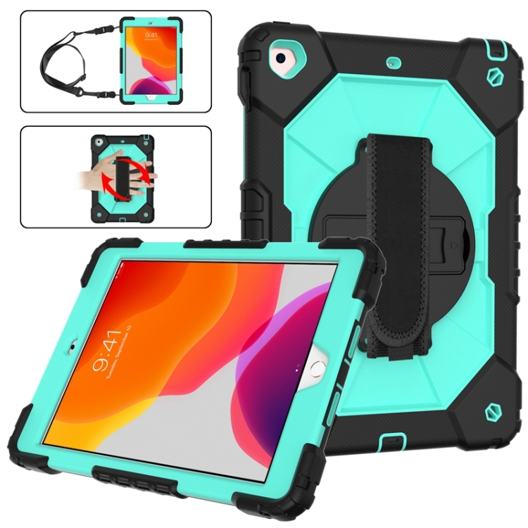 For iPad 10.2 2021 / 2020 / 2019 Contrast Color Robot Shockproof Silicon + PC Protective Case with Holder & Shoulder Strap(Black Mint) For iPad 10.2 2021 / 2020 / 2019 Contrast Color Robot Shockproof Silicon + PC Protective Case with Holder & Shoulder Strap(Black Mint)