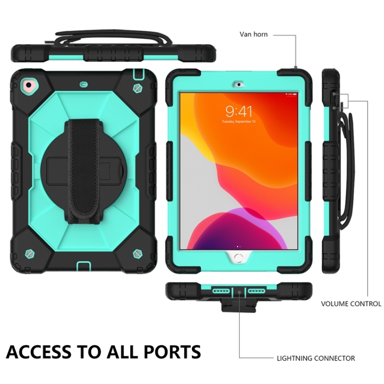 For iPad 10.2 2021 / 2020 / 2019 Contrast Color Robot Shockproof Silicon + PC Protective Case with Holder & Shoulder Strap(Black Mint) For iPad 10.2 2021 / 2020 / 2019 Contrast Color Robot Shockproof Silicon + PC Protective Case with Holder & Shoulder Strap(Black Mint)