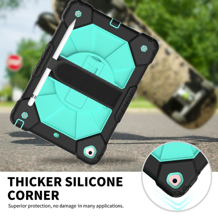For iPad 10.2 2021 / 2020 / 2019 Contrast Color Robot Shockproof Silicon + PC Protective Case with Holder & Shoulder Strap(Black Mint) For iPad 10.2 2021 / 2020 / 2019 Contrast Color Robot Shockproof Silicon + PC Protective Case with Holder & Shoulder Strap(Black Mint)