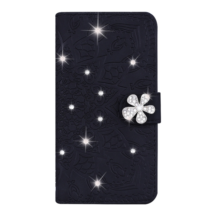 For iPhone 11 Calf Pattern Diamond Mandala Double Folding Design Embossed Leather Case with Wallet & Holder & Card Slots(Black) For iPhone 11 Calf Pattern Diamond Mandala Double Folding Design Embossed Leather Case with Wallet & Holder & Card Slots(Black)