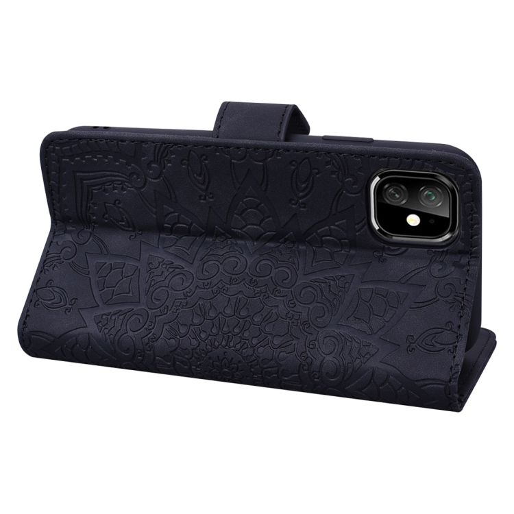 For iPhone 11 Calf Pattern Diamond Mandala Double Folding Design Embossed Leather Case with Wallet & Holder & Card Slots(Black) For iPhone 11 Calf Pattern Diamond Mandala Double Folding Design Embossed Leather Case with Wallet & Holder & Card Slots(Black)