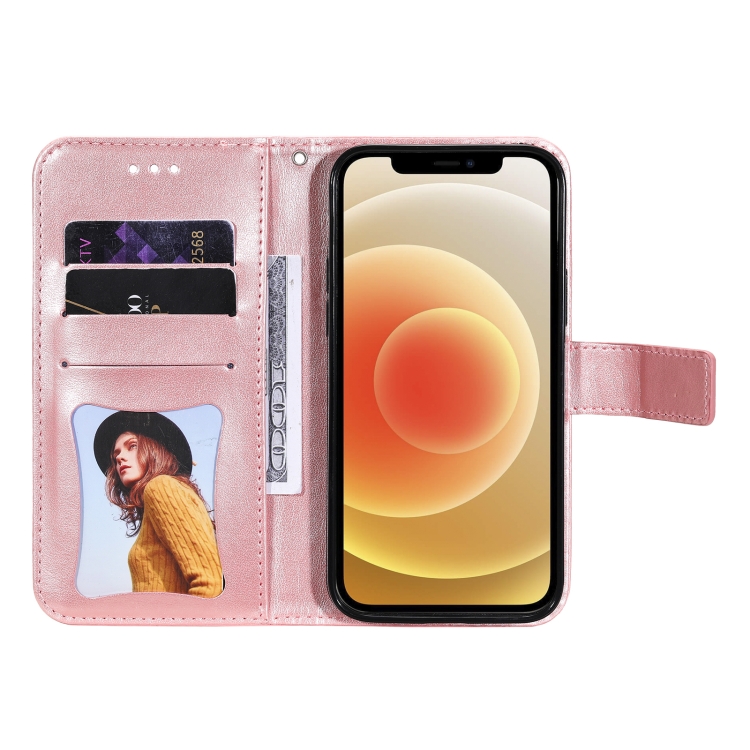 For iPhone 12 / 12 Pro 7-petal Flowers Embossing Pattern Horizontal Flip PU Leather Case with Holder & Card Slots & Wallet & Photo Frame(Rose Gold) For iPhone 12 / 12 Pro 7-petal Flowers Embossing Pattern Horizontal Flip PU Leather Case with Holder & Card Slots & Wallet & Photo Frame(Rose Gold)
