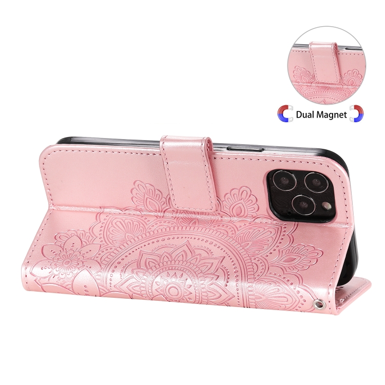 For iPhone 12 / 12 Pro 7-petal Flowers Embossing Pattern Horizontal Flip PU Leather Case with Holder & Card Slots & Wallet & Photo Frame(Rose Gold) For iPhone 12 / 12 Pro 7-petal Flowers Embossing Pattern Horizontal Flip PU Leather Case with Holder & Card Slots & Wallet & Photo Frame(Rose Gold)