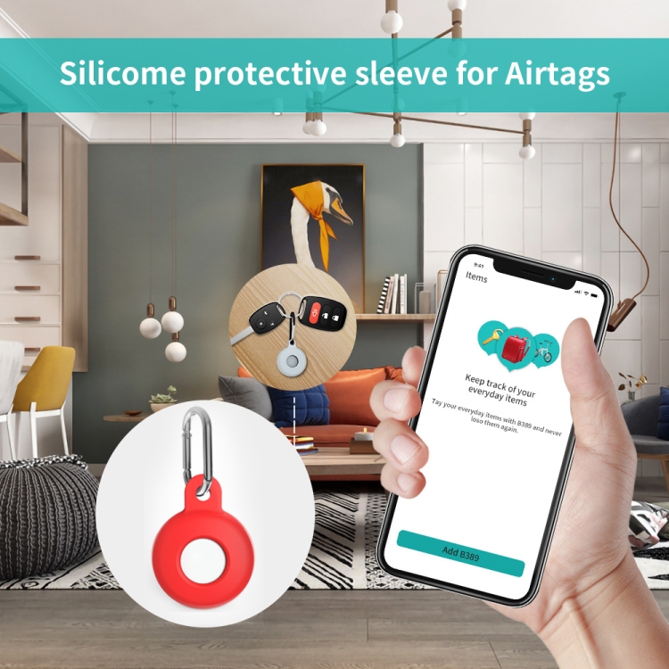 Anti-scratch Silicone Shockproof Protective Cover Case with Carabiner For AirTag(Grey) Anti-scratch Silicone Shockproof Protective Cover Case with Carabiner For AirTag(Grey)
