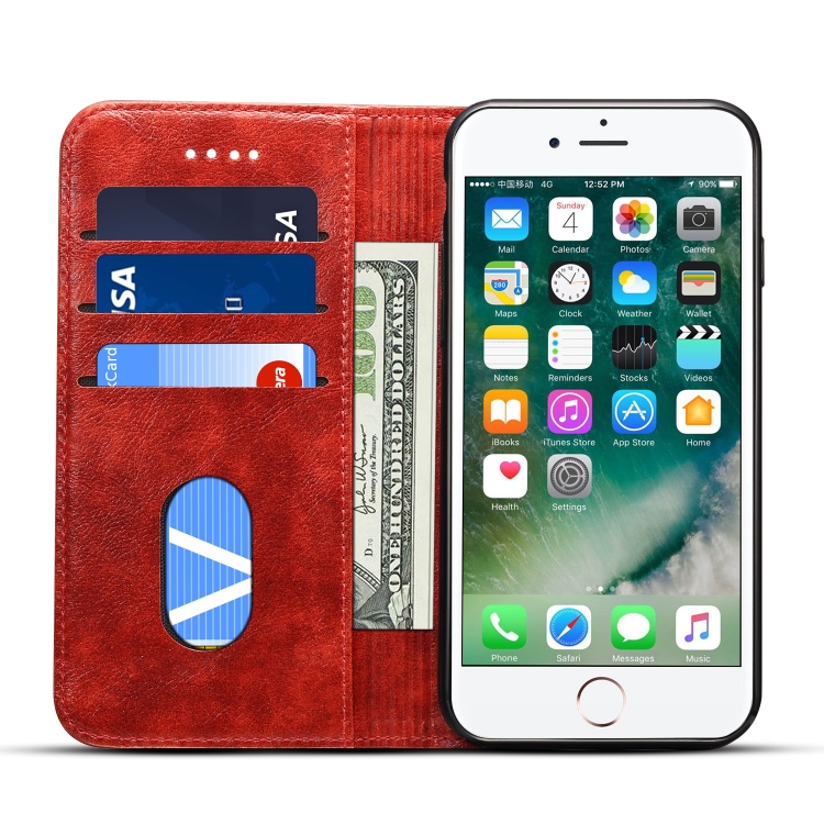 For iPhone SE 2022 / SE 2020 / 8 / 7 Baroque Simple Horizontal Flip Leather Case with Holder & Card Slots & Wallet(Red) For iPhone SE 2022 / SE 2020 / 8 / 7 Baroque Simple Horizontal Flip Leather Case with Holder & Card Slots & Wallet(Red)