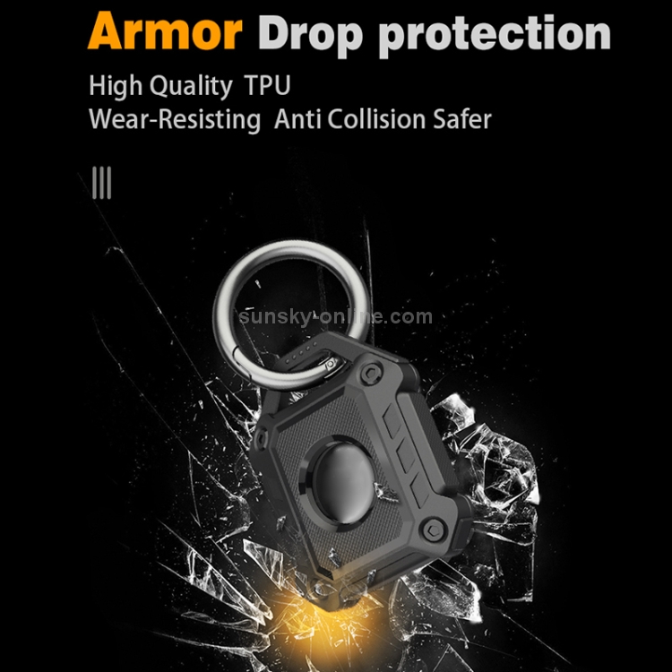 Armor Anti-scratch Shockproof TPU Protective Cover Case with Keychain Hook Loop for AirTag(Black) Armor Anti-scratch Shockproof TPU Protective Cover Case with Keychain Hook Loop for AirTag(Black)