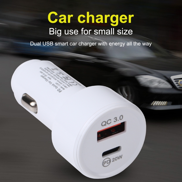 LZ-201 PD 20W USB-C / Type-C + QC 3.0 USB Mini Fast Car Charger(White)