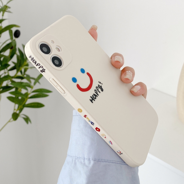 For iPhone 12 Side Happy Smiling Face Printed Pattern TPU Protective Case(White) For iPhone 12 Side Happy Smiling Face Printed Pattern TPU Protective Case(White)