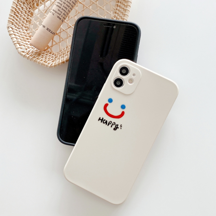 For iPhone 12 Side Happy Smiling Face Printed Pattern TPU Protective Case(White) For iPhone 12 Side Happy Smiling Face Printed Pattern TPU Protective Case(White)