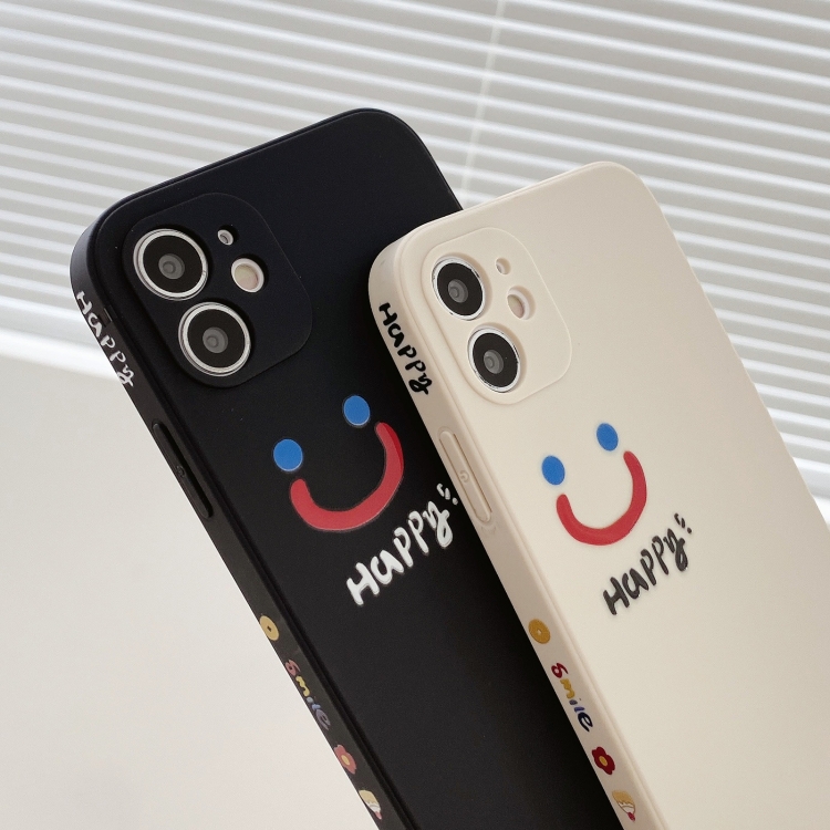 For iPhone 12 Side Happy Smiling Face Printed Pattern TPU Protective Case(White) For iPhone 12 Side Happy Smiling Face Printed Pattern TPU Protective Case(White)