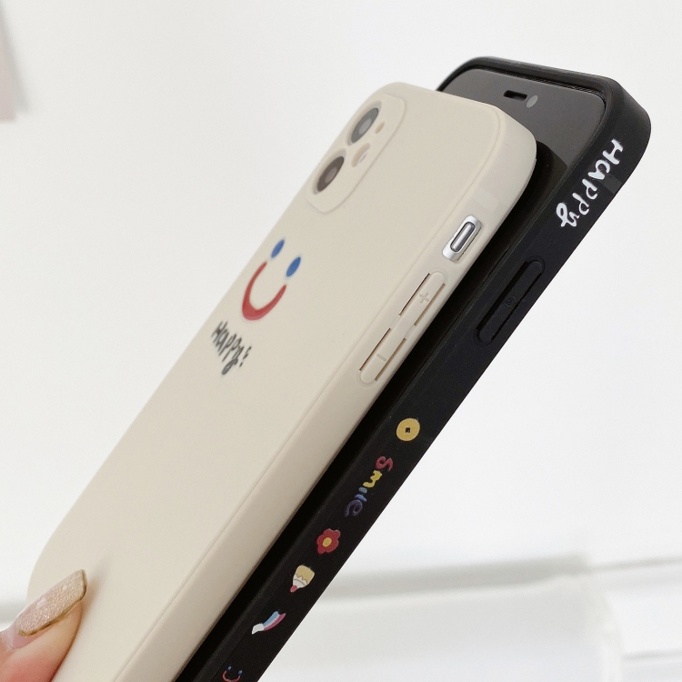 For iPhone 12 Side Happy Smiling Face Printed Pattern TPU Protective Case(White) For iPhone 12 Side Happy Smiling Face Printed Pattern TPU Protective Case(White)