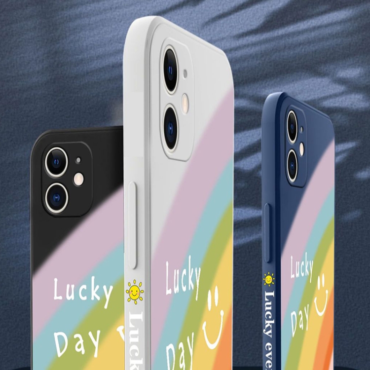 For iPhone 11 Straight Edge Rainbow Pattern Liquid Silicone Protective