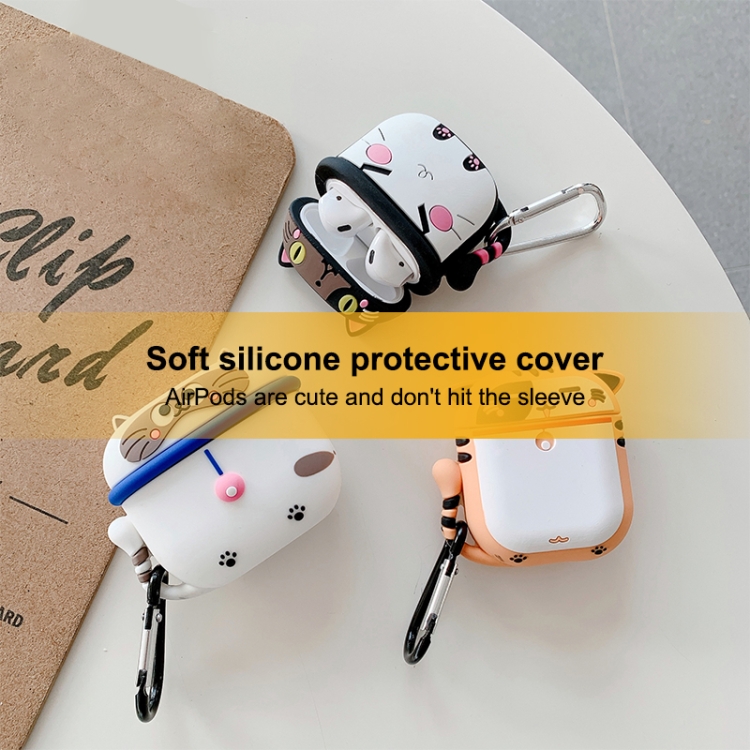 Wireless Earphones Cartoon Cat Anti-fall Protective Case with Hook Up For AirPods Pro(White Orange)