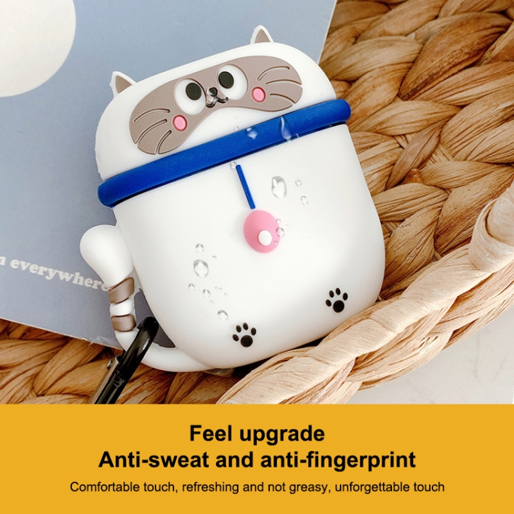 Wireless Earphones Cartoon Cat Anti-fall Protective Case with Hook Up For AirPods Pro(White Orange)