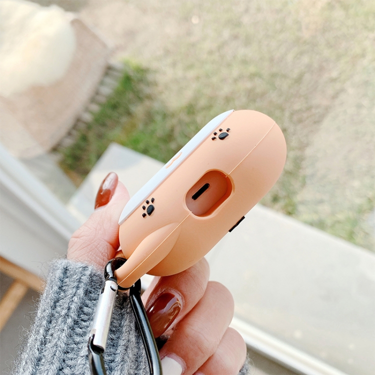 Wireless Earphones Cartoon Cat Anti-fall Protective Case with Hook Up For AirPods Pro(White Orange)
