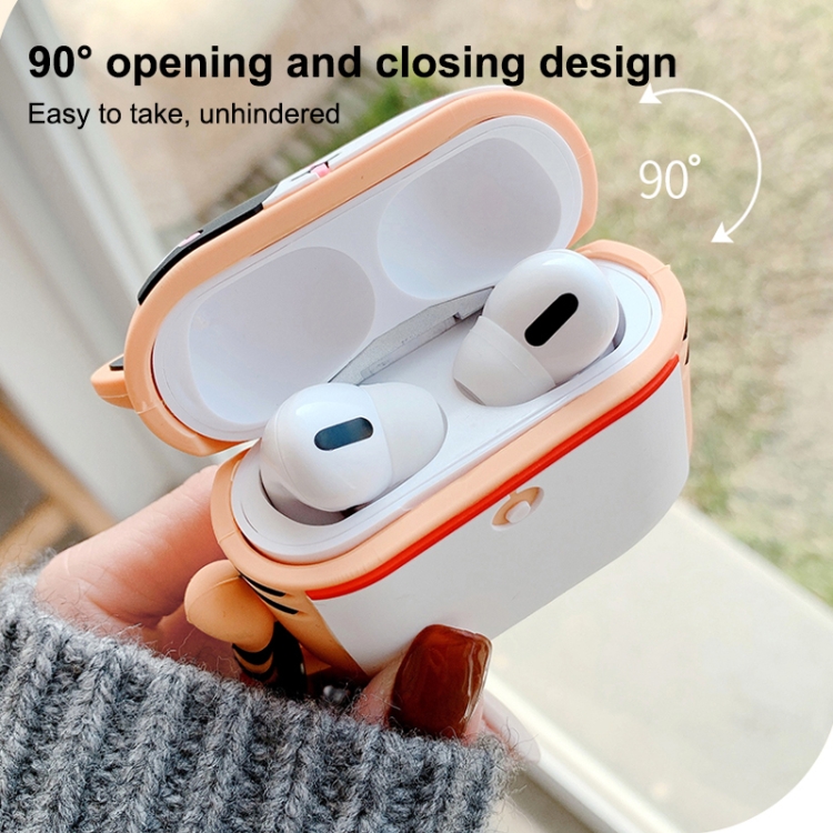 Wireless Earphones Cartoon Cat Anti-fall Protective Case with Hook Up For AirPods Pro(White Orange)