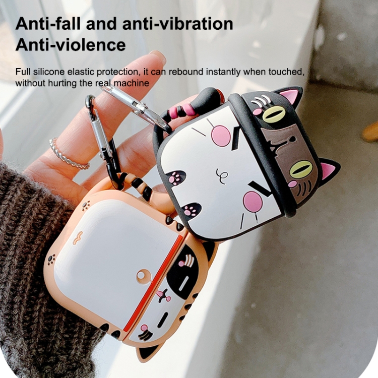Wireless Earphones Cartoon Cat Anti-fall Protective Case with Hook Up For AirPods Pro(White Orange)