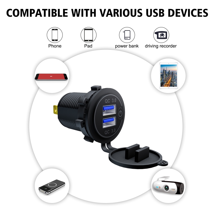 CS-1026A1 Car Touch Switch Single Aperture Fast Charge QC 3.0 Dual USB Charger CS-1026A1 Car Touch Switch Single Aperture Fast Charge QC 3.0 Dual USB Charger