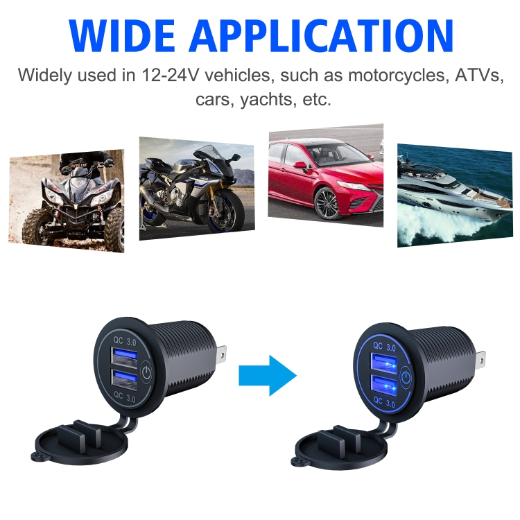 CS-1026A1 Car Touch Switch Single Aperture Fast Charge QC 3.0 Dual USB Charger CS-1026A1 Car Touch Switch Single Aperture Fast Charge QC 3.0 Dual USB Charger