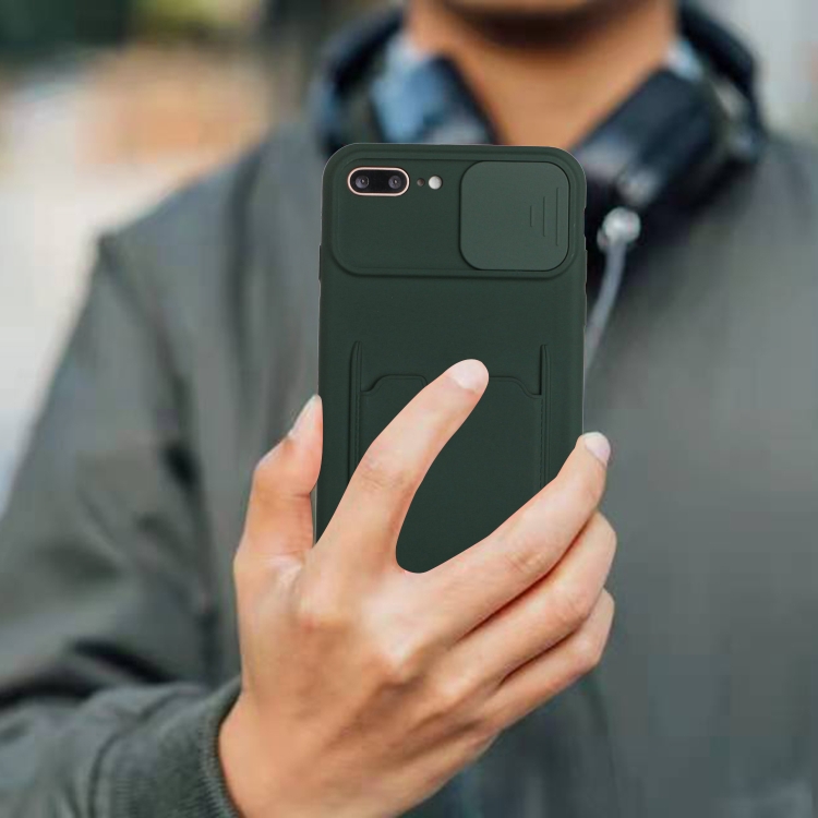 Sliding Camera Cover Design TPU Protective Case with Card Slot For iPhone 8 Plus / 7 Plus(Dark Green) Sliding Camera Cover Design TPU Protective Case with Card Slot For iPhone 8 Plus / 7 Plus(Dark Green)