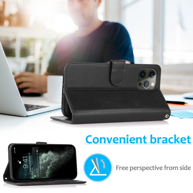 For iPhone 12 / 12 Pro Calf Texture 2 in 1 Detachable Magnetic Back Cover Horizontal Flip Leather Case with Holder & Card Slots & Wallet & Photo Frame(Black) For iPhone 12 / 12 Pro Calf Texture 2 in 1 Detachable Magnetic Back Cover Horizontal Flip Leather Case with Holder & Card Slots & Wallet & Photo Frame(Black)