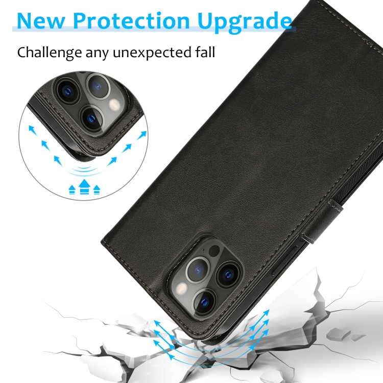 For iPhone 12 / 12 Pro Calf Texture 2 in 1 Detachable Magnetic Back Cover Horizontal Flip Leather Case with Holder & Card Slots & Wallet & Photo Frame(Black) For iPhone 12 / 12 Pro Calf Texture 2 in 1 Detachable Magnetic Back Cover Horizontal Flip Leather Case with Holder & Card Slots & Wallet & Photo Frame(Black)