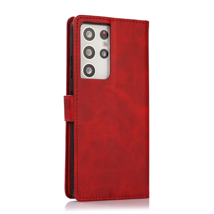 For Samsung Galaxy S21 Ultra 5G Calf Texture 2 in 1 Detachable Magnetic Back Cover Horizontal Flip Leather Case with Holder & Card Slots & Wallet & Photo Frame(Red) For Samsung Galaxy S21 Ultra 5G Calf Texture 2 in 1 Detachable Magnetic Back Cover Horizontal Flip Leather Case with Holder & Card Slots & Wallet & Photo Frame(Red)