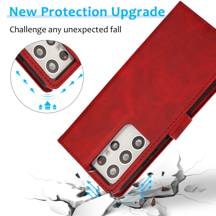 For Samsung Galaxy S21 Ultra 5G Calf Texture 2 in 1 Detachable Magnetic Back Cover Horizontal Flip Leather Case with Holder & Card Slots & Wallet & Photo Frame(Red) For Samsung Galaxy S21 Ultra 5G Calf Texture 2 in 1 Detachable Magnetic Back Cover Horizontal Flip Leather Case with Holder & Card Slots & Wallet & Photo Frame(Red)