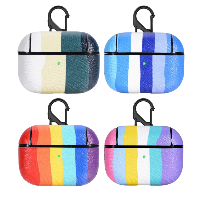 Rainbow Skin Sticking Earphone Protective Case with Hook For AirPods Pro(Sky Blue Blue White Dark Blue Light Blue Blue)